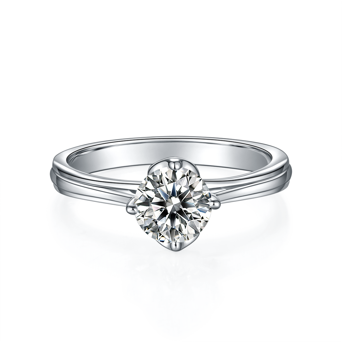 Straight arm Lotus S925 Silver Plated Platinum Moissanite Women's Ring 1 Carat D-Class